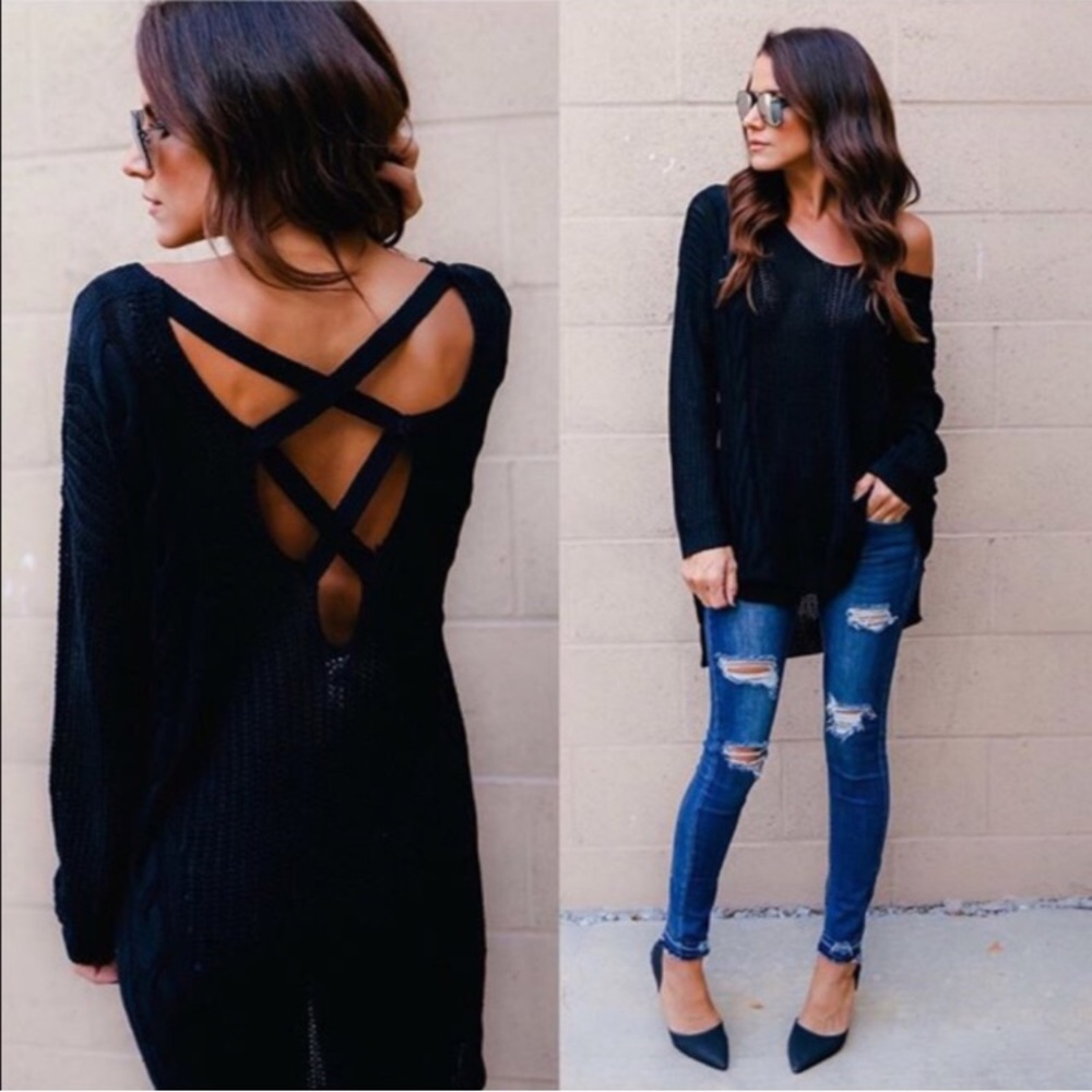 Last 1 New Cable Knit Cross Back Sweater M/L - Picture 3 of 8
